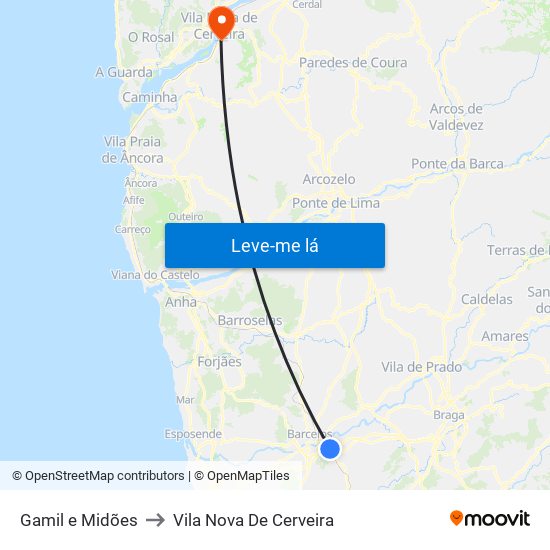 Gamil e Midões to Vila Nova De Cerveira map