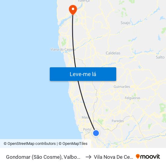 Gondomar (São Cosme), Valbom e Jovim to Vila Nova De Cerveira map