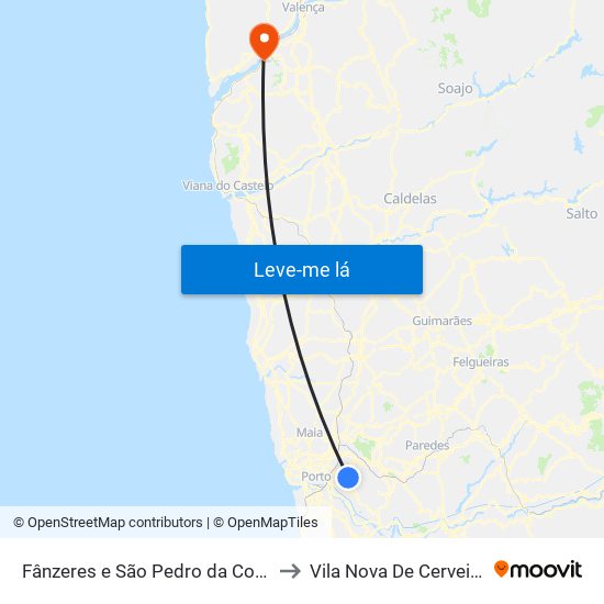 Fânzeres e São Pedro da Cova to Vila Nova De Cerveira map