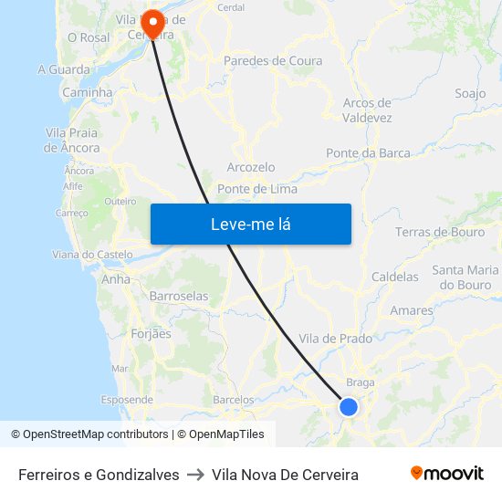 Ferreiros e Gondizalves to Vila Nova De Cerveira map