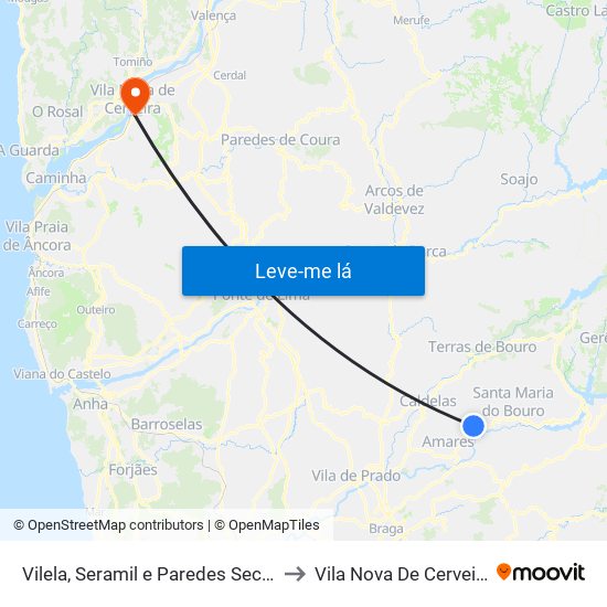 Vilela, Seramil e Paredes Secas to Vila Nova De Cerveira map