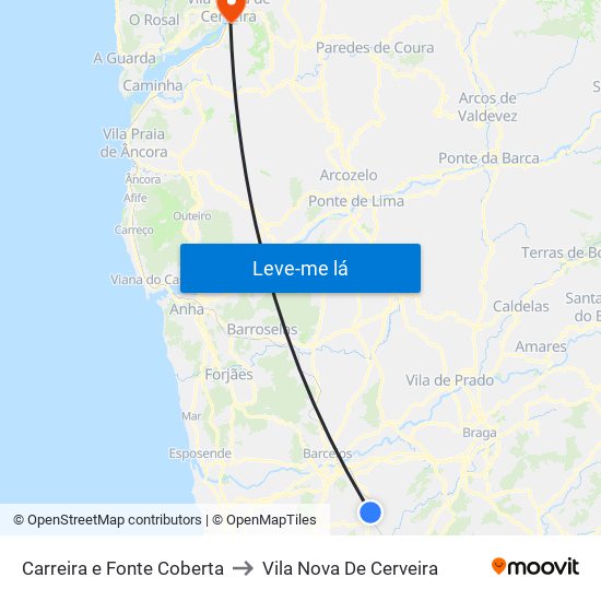 Carreira e Fonte Coberta to Vila Nova De Cerveira map