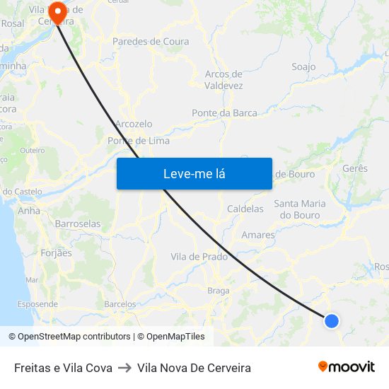 Freitas e Vila Cova to Vila Nova De Cerveira map