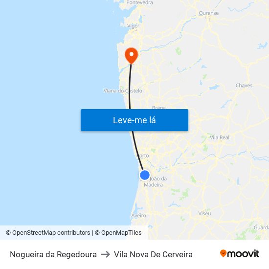 Nogueira da Regedoura to Vila Nova De Cerveira map