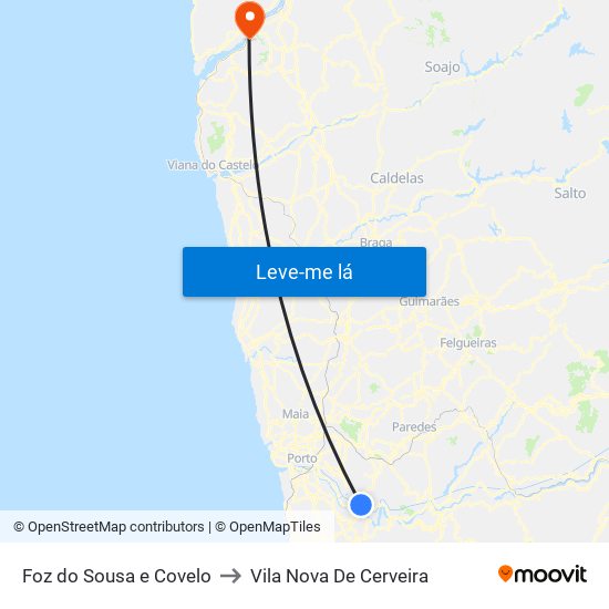 Foz do Sousa e Covelo to Vila Nova De Cerveira map