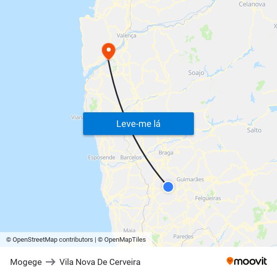 Mogege to Vila Nova De Cerveira map