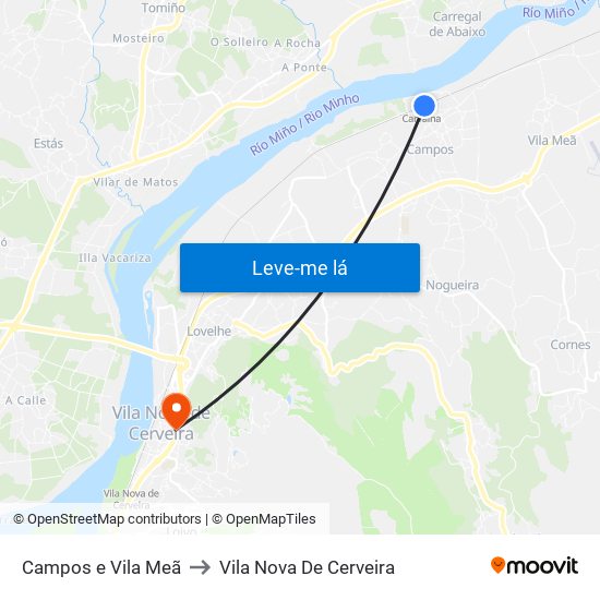 Campos e Vila Meã to Vila Nova De Cerveira map