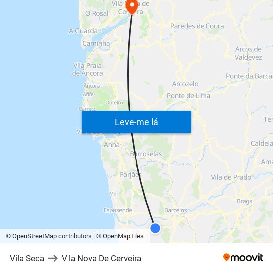 Vila Seca to Vila Nova De Cerveira map