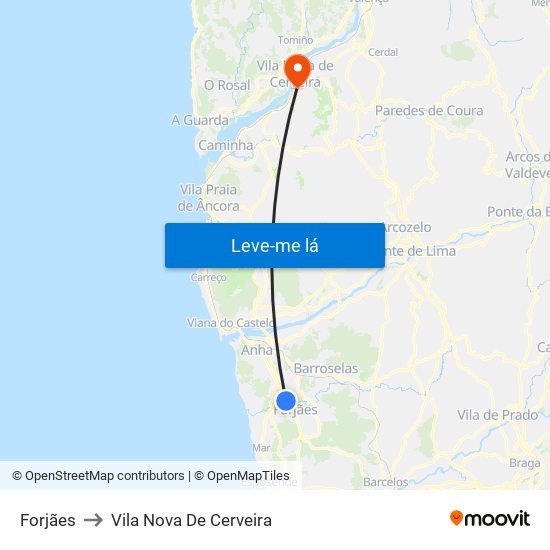 Forjães to Vila Nova De Cerveira map