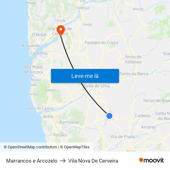 Marrancos e Arcozelo to Vila Nova De Cerveira map