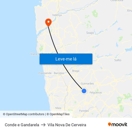 Conde e Gandarela to Vila Nova De Cerveira map