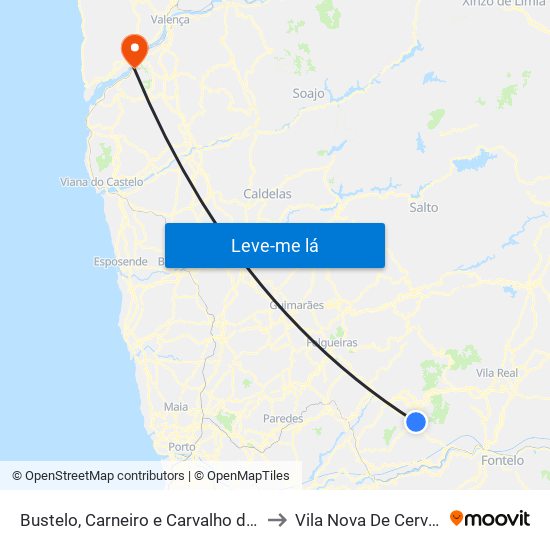 Bustelo, Carneiro e Carvalho de Rei to Vila Nova De Cerveira map