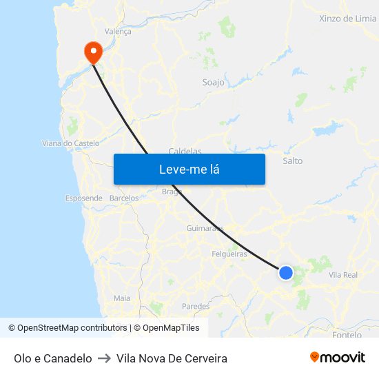 Olo e Canadelo to Vila Nova De Cerveira map