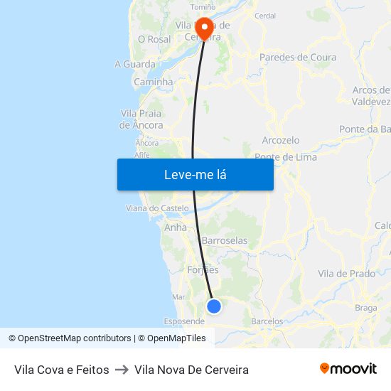 Vila Cova e Feitos to Vila Nova De Cerveira map