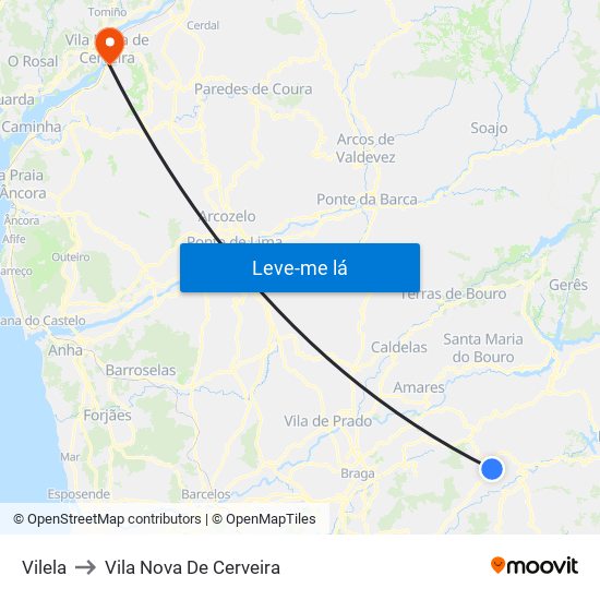 Vilela to Vila Nova De Cerveira map