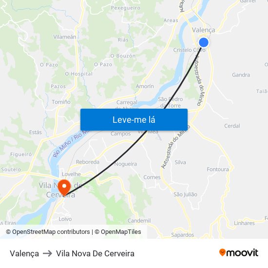 Valença to Vila Nova De Cerveira map