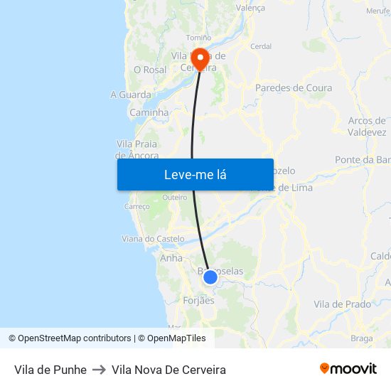 Vila de Punhe to Vila Nova De Cerveira map