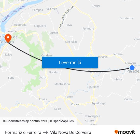 Formariz e Ferreira to Vila Nova De Cerveira map