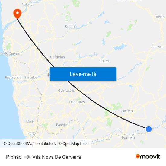 Pinhão to Vila Nova De Cerveira map