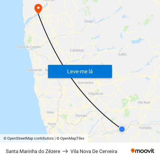 Santa Marinha do Zêzere to Vila Nova De Cerveira map