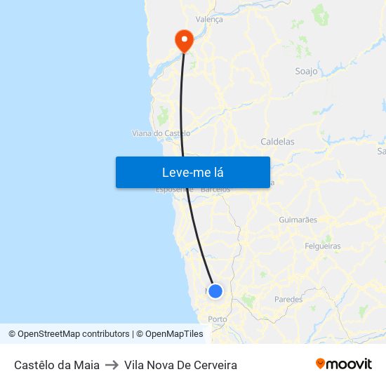 Castêlo da Maia to Vila Nova De Cerveira map