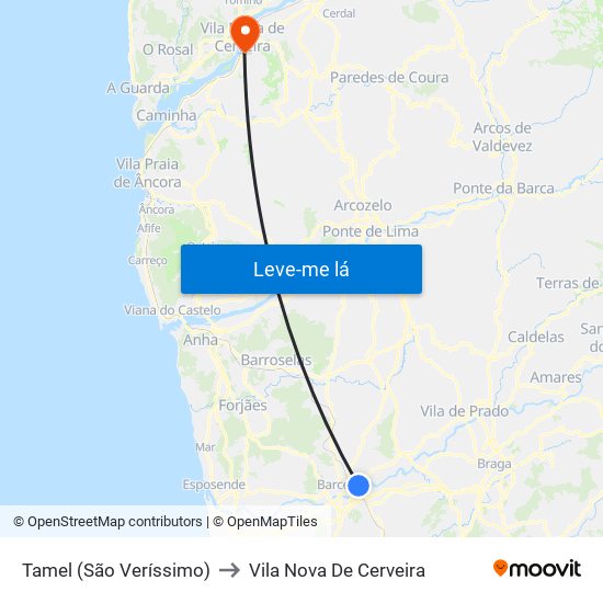 Tamel (São Veríssimo) to Vila Nova De Cerveira map