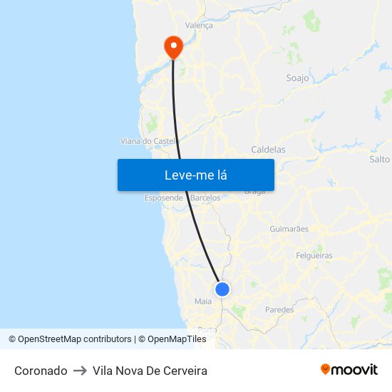 Coronado to Vila Nova De Cerveira map