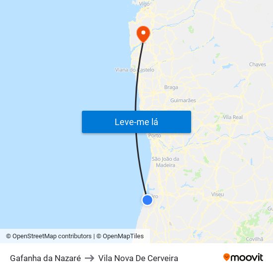 Gafanha da Nazaré to Vila Nova De Cerveira map