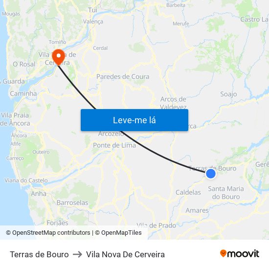 Terras de Bouro to Vila Nova De Cerveira map