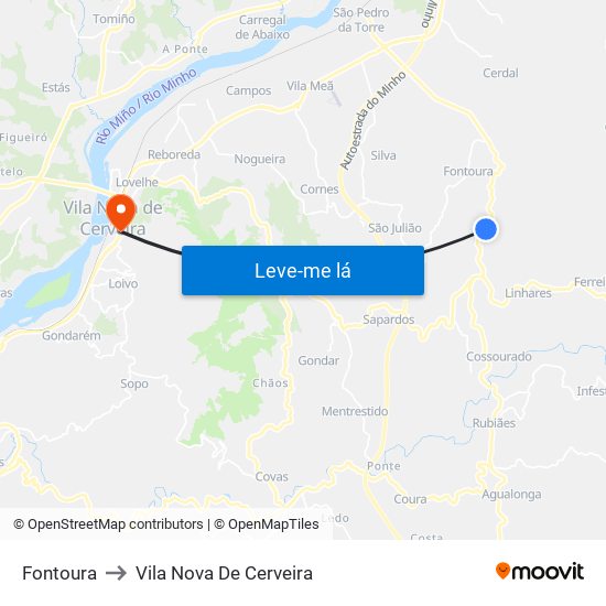 Fontoura to Vila Nova De Cerveira map