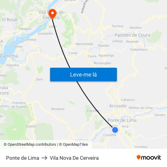 Ponte de Lima to Vila Nova De Cerveira map