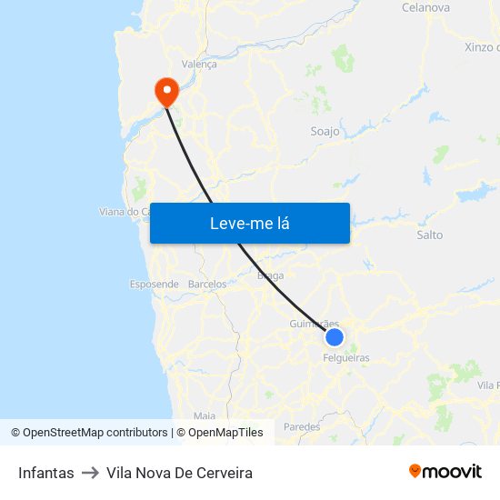 Infantas to Vila Nova De Cerveira map