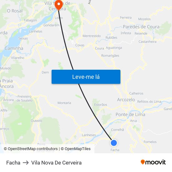 Facha to Vila Nova De Cerveira map