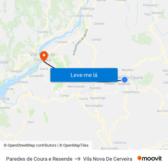 Paredes de Coura e Resende to Vila Nova De Cerveira map