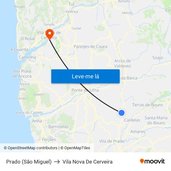 Prado (São Miguel) to Vila Nova De Cerveira map