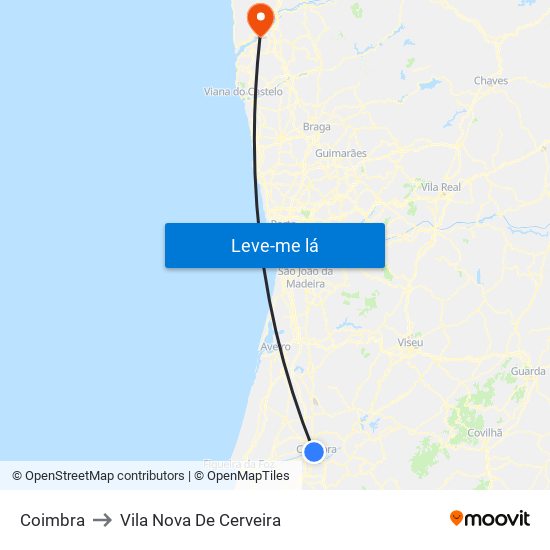 Coimbra to Vila Nova De Cerveira map