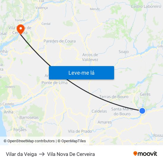 Vilar da Veiga to Vila Nova De Cerveira map