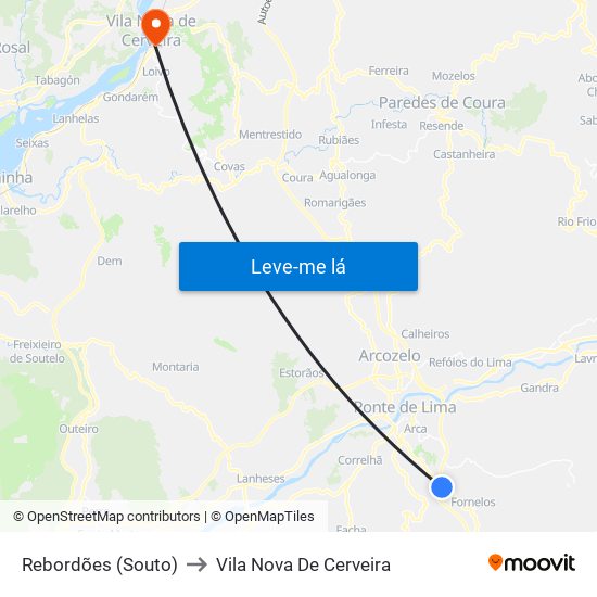 Rebordões (Souto) to Vila Nova De Cerveira map