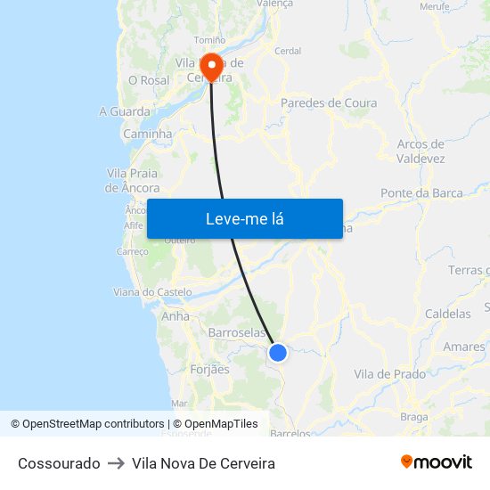 Cossourado to Vila Nova De Cerveira map