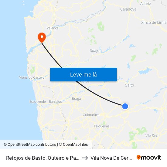 Refojos de Basto, Outeiro e Painzela to Vila Nova De Cerveira map