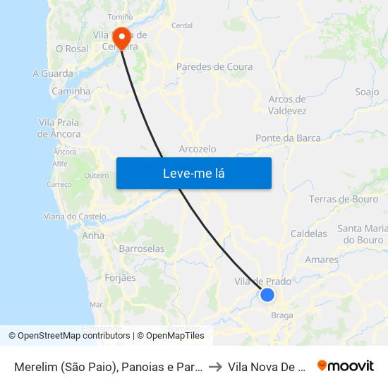 Merelim (São Paio), Panoias e Parada de Tibães to Vila Nova De Cerveira map