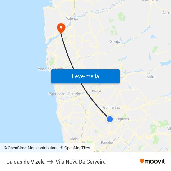 Caldas de Vizela to Vila Nova De Cerveira map