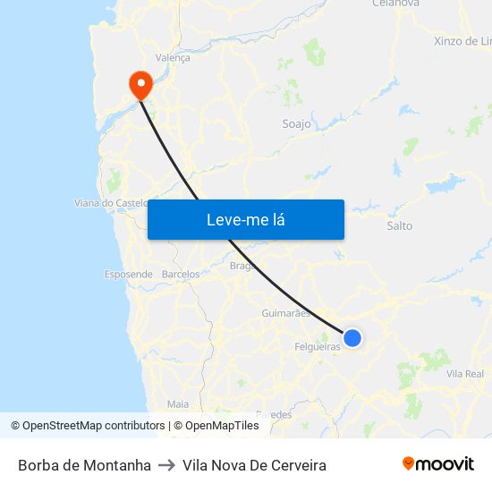 Borba de Montanha to Vila Nova De Cerveira map