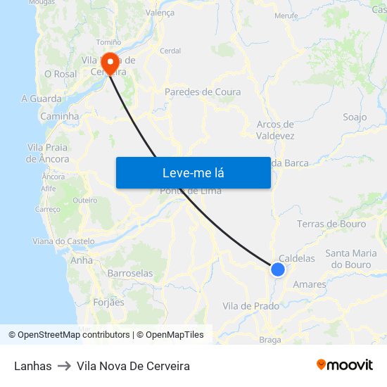 Lanhas to Vila Nova De Cerveira map