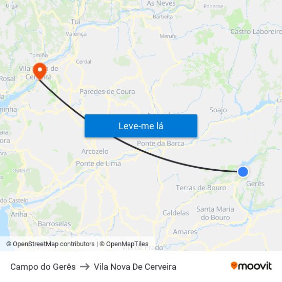 Campo do Gerês to Vila Nova De Cerveira map