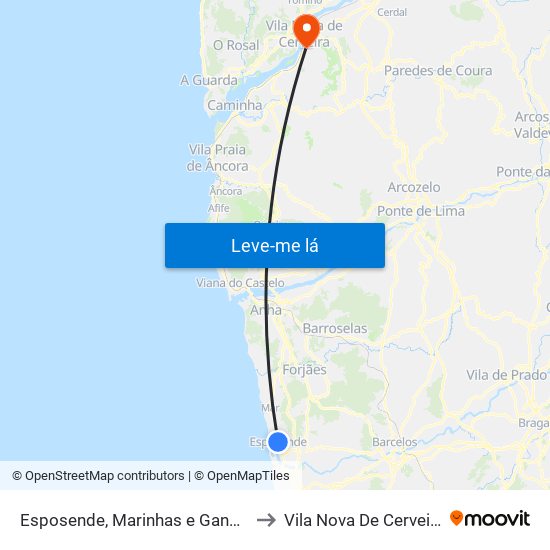 Esposende, Marinhas e Gandra to Vila Nova De Cerveira map