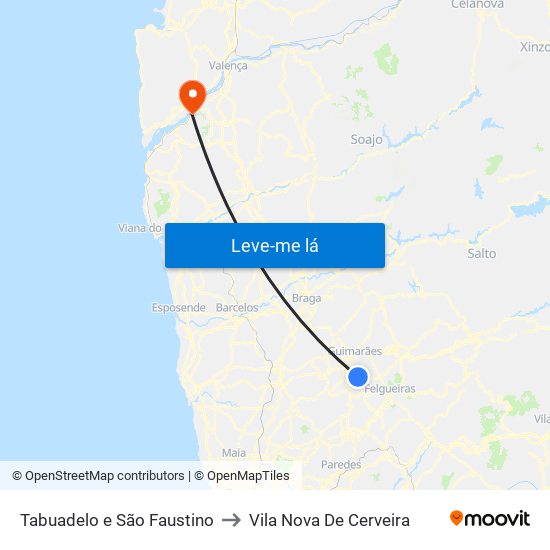 Tabuadelo e São Faustino to Vila Nova De Cerveira map