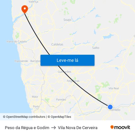 Peso da Régua e Godim to Vila Nova De Cerveira map