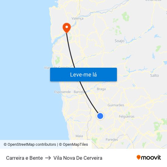 Carreira e Bente to Vila Nova De Cerveira map