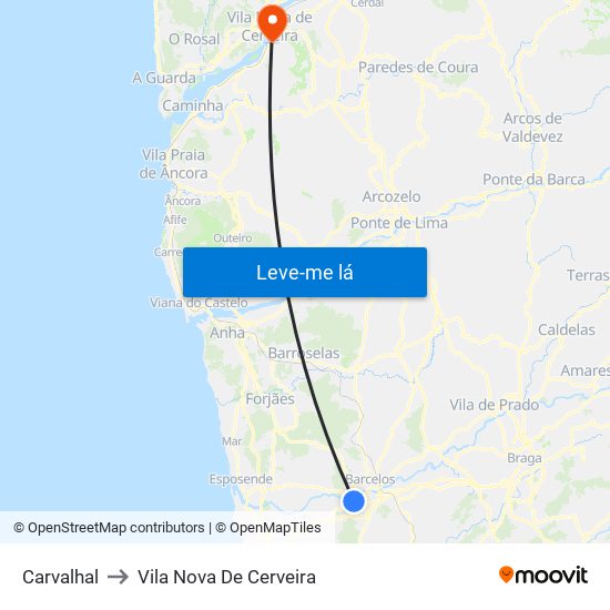 Carvalhal to Vila Nova De Cerveira map